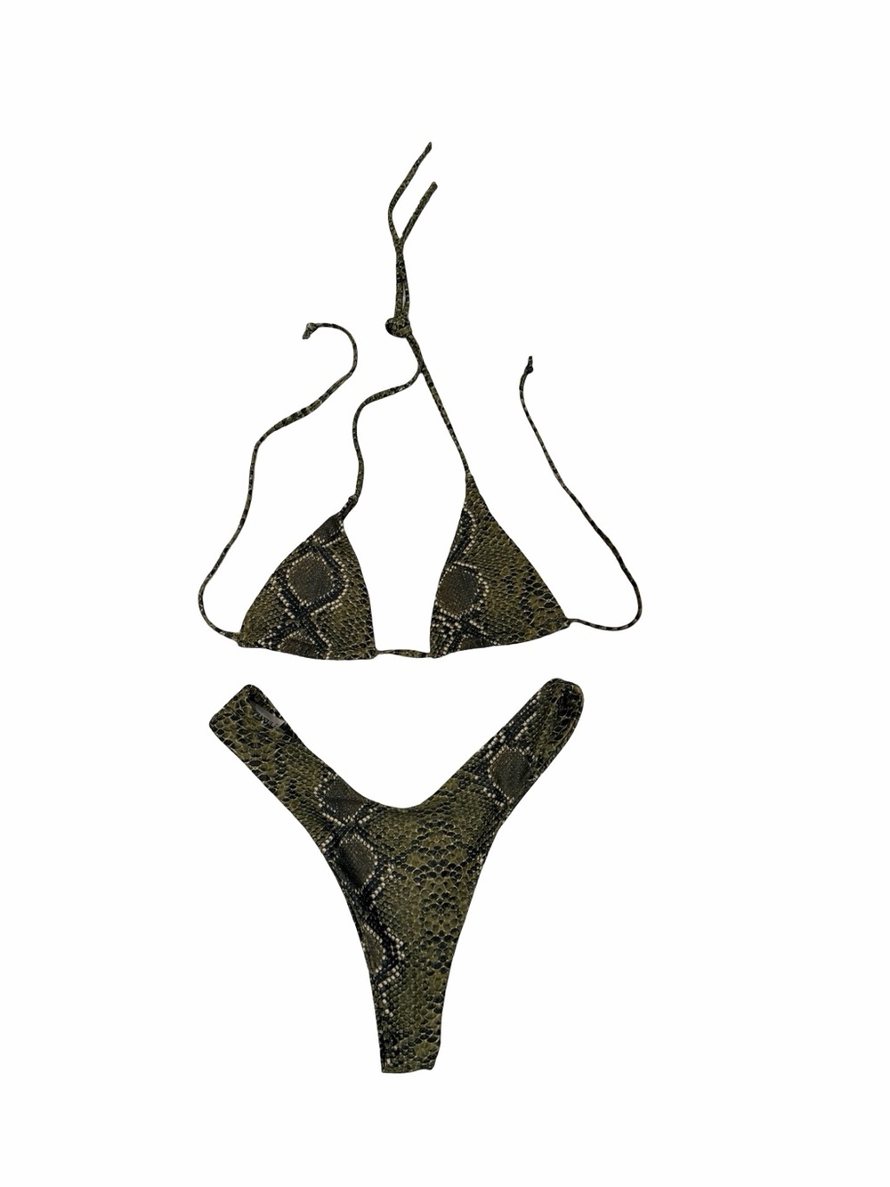 Zaful Olive Snake-Print Bikini Set